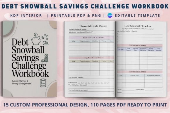 Download Debt Snowball Savings Challenge Workbook - Premium Bundle