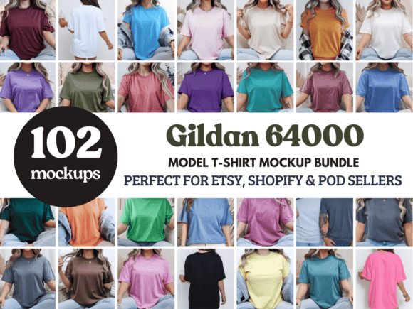 Download Gildan 64000 Model T-Shirt Mockup Bundle - Shirt mockup Collection