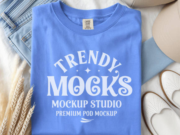 Download Flo Blue C1717 Flat Lay T-shirt Mockup - Shirt mockup Collection